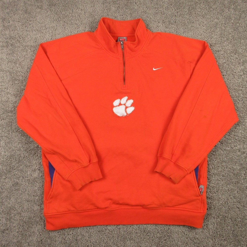 Vintage Clemson Tigers Sweater Mens Large Orange 1/4 Zip Knit Fleece Pullover